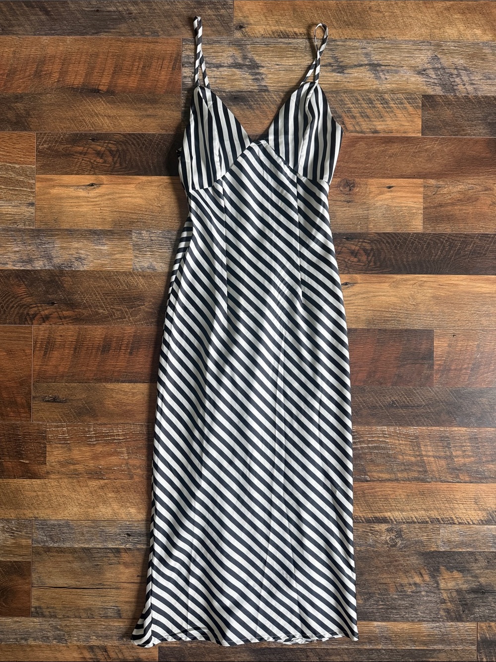 Missguided + Black and White Striped Maxi Slip Dress